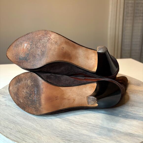 Andrea Pfister Vintage Italy Brown Suede Leather Cutout Flame Boots 38 US 8 - Picture 8 of 9